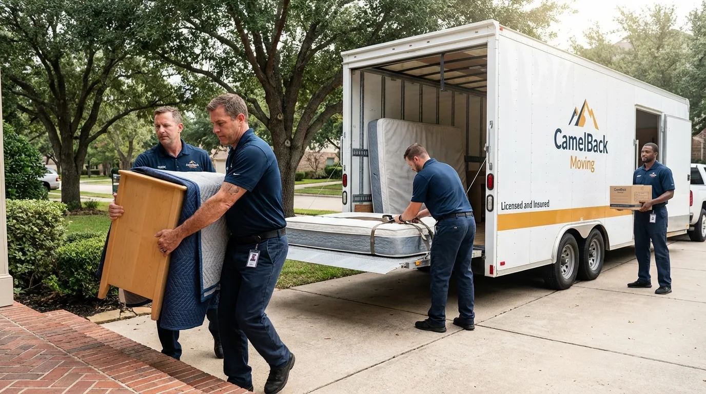 Crew loading residential truck for cross-state move from Pleasanton, KS